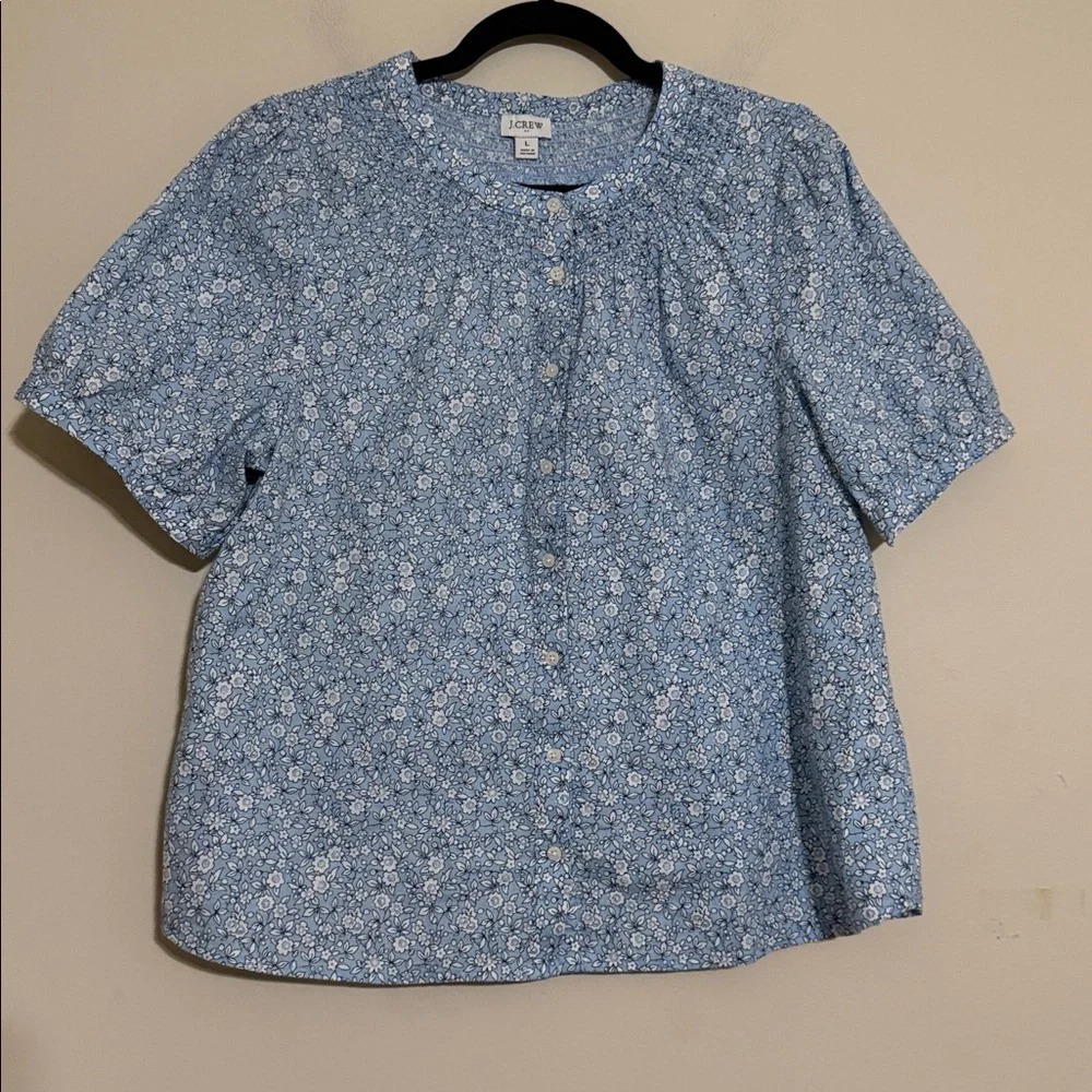 J crew destination Light Blue daisy Floral Blouse top women L button front boho - Picture 10 of 10